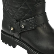 Chanel * Black Calfskin Middle Boots Shoes #37