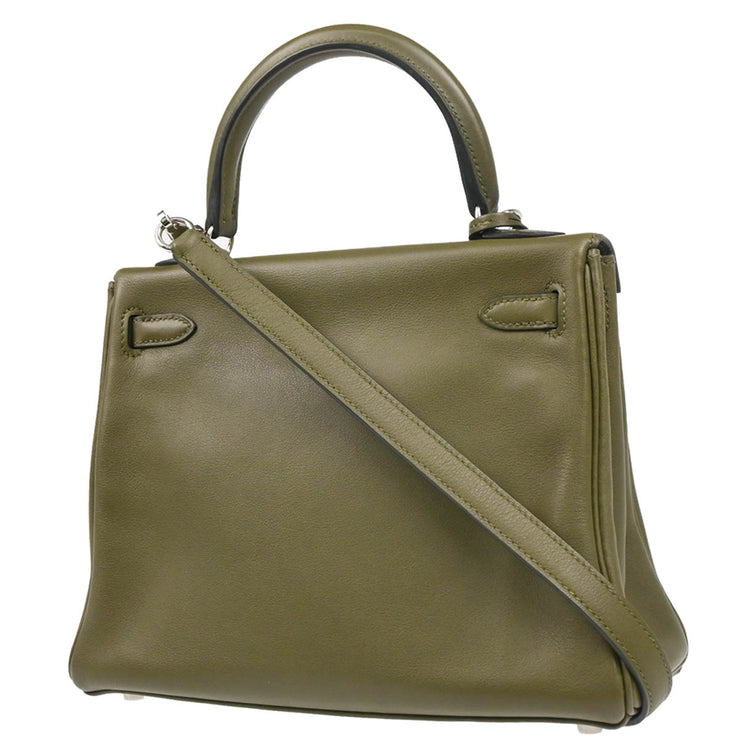 Hermes 2009 Olive Green Swift Kelly 25 Retourne 2way Shoulder Handbag