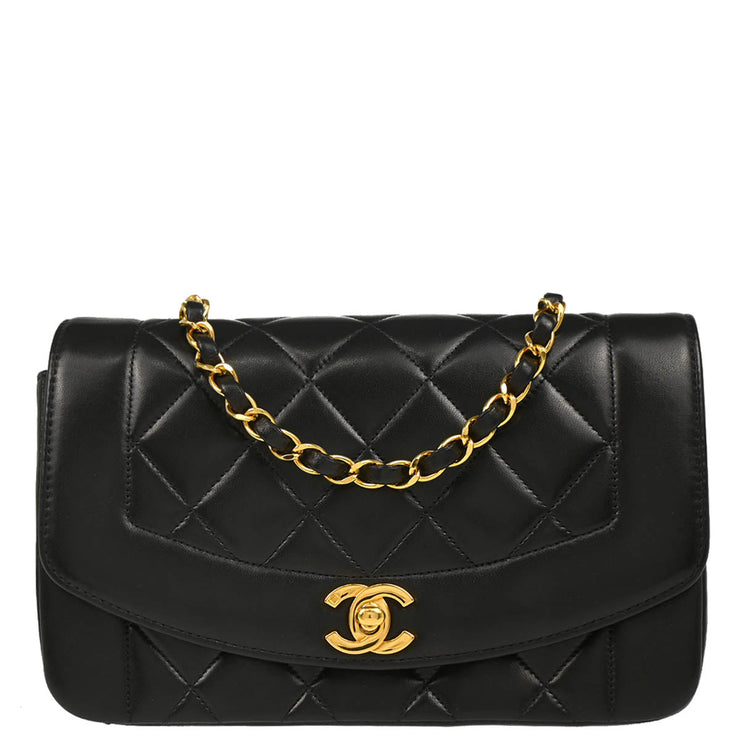 Chanel 1996-1997 Black Lambskin Small Diana Shoulder Bag