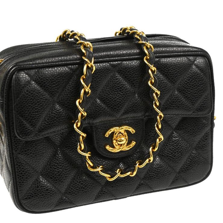 Chanel 1997-1999 Black Caviar Camera Bag Mini