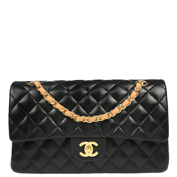 Chanel 2003-2004 Black Lambskin Medium Classic Double Flap Shoulder Bag