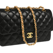 Chanel 2003-2004 Black Lambskin Medium Classic Double Flap Shoulder Bag