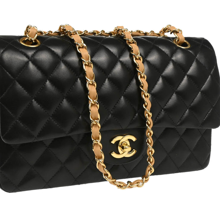 Chanel 2003-2004 Black Lambskin Medium Classic Double Flap Shoulder Bag