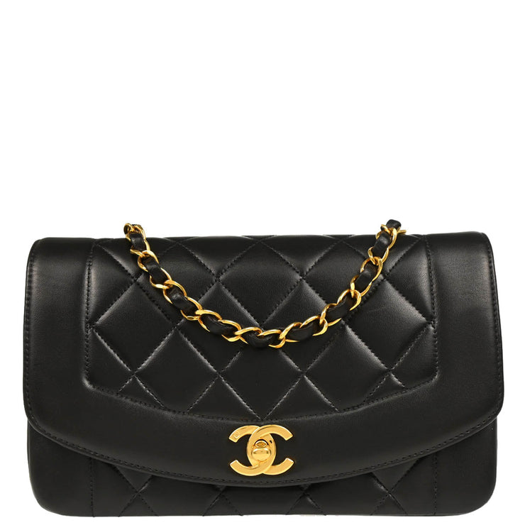 Chanel 1994-1996 Black Lambskin Small Diana Shoulder Bag