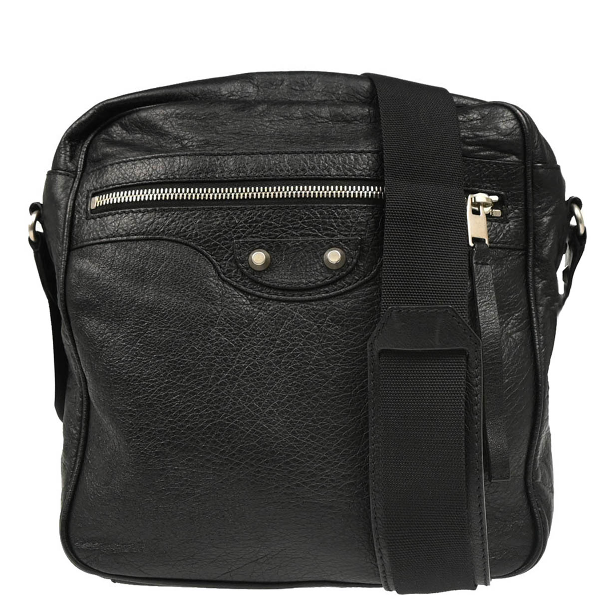 Balenciaga Black Leather Messenger Shoulder Bag