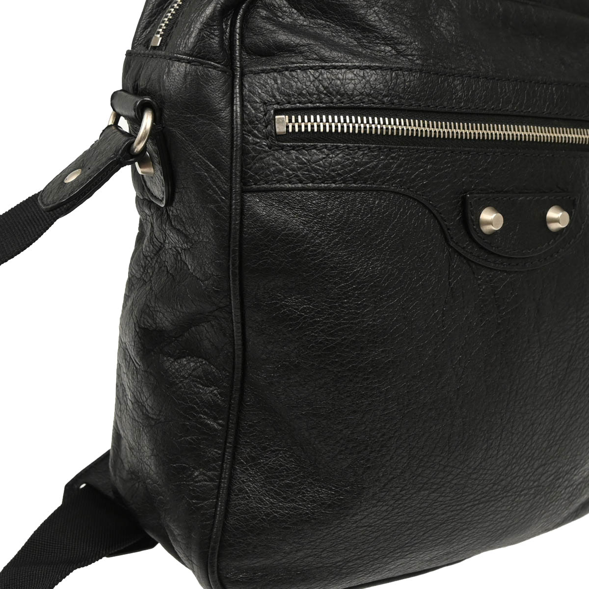 Balenciaga Black Leather Messenger Shoulder Bag