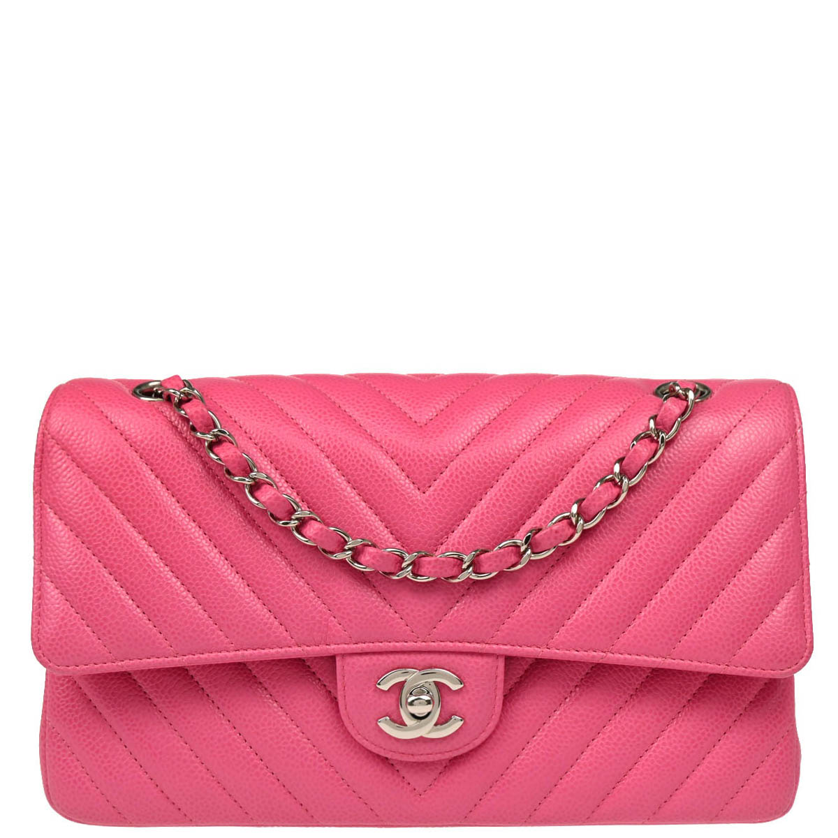 Chanel 2019 Pink Calfskin Caviar Medium Classic Double Flap Shoulder Bag