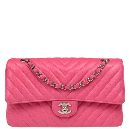 Chanel 2019 Pink Calfskin Caviar Medium Classic Double Flap Shoulder Bag