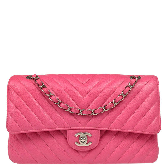 Chanel 2019 Pink Calfskin Caviar Medium Classic Double Flap Shoulder Bag