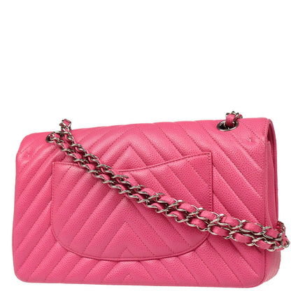 Chanel 2019 Pink Calfskin Caviar Medium Classic Double Flap Shoulder Bag