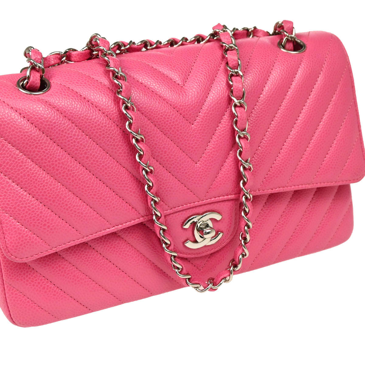 Chanel 2019 Pink Calfskin Caviar Medium Classic Double Flap Shoulder Bag