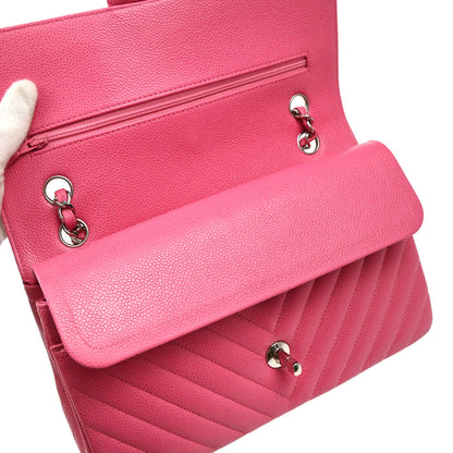 Chanel 2019 Pink Calfskin Caviar Medium Classic Double Flap Shoulder Bag