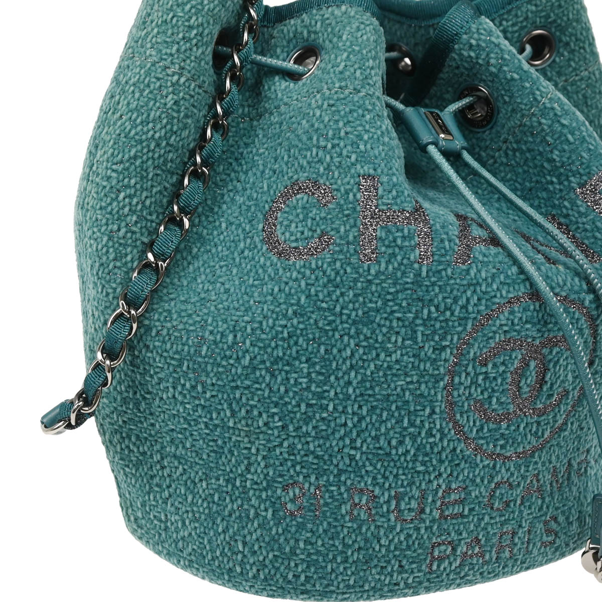 Chanel 2019 Green Fabric Deauville Drawstring Bucket Shoulder Bag