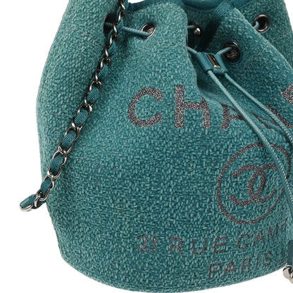 Chanel 2019 Green Fabric Deauville Drawstring Bucket Shoulder Bag
