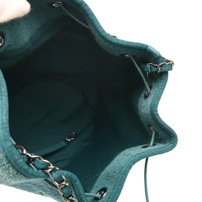 Chanel 2019 Green Fabric Deauville Drawstring Bucket Shoulder Bag