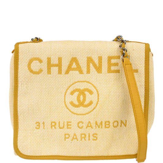 Chanel 2015-2016 Yellow Straw Deauville Shoulder Bag