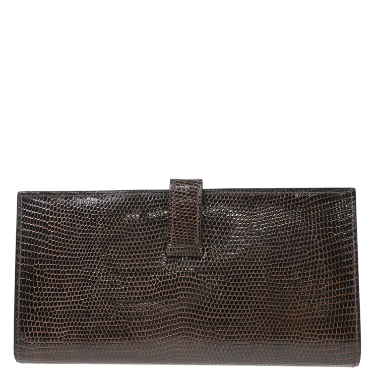 Hermes * 2008 Chocolat Lizard Bearn Soufre Bifold Long Wallet