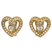 Christian Dior Gold Heart Earrings Clip-On Rhinestone