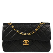 Chanel 1989-1991 Black Lambskin Small Classic Double Flap Shoulder Bag