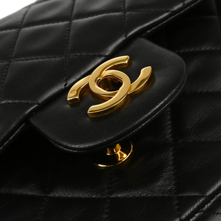 Chanel 1989-1991 Black Lambskin Small Classic Double Flap Shoulder Bag