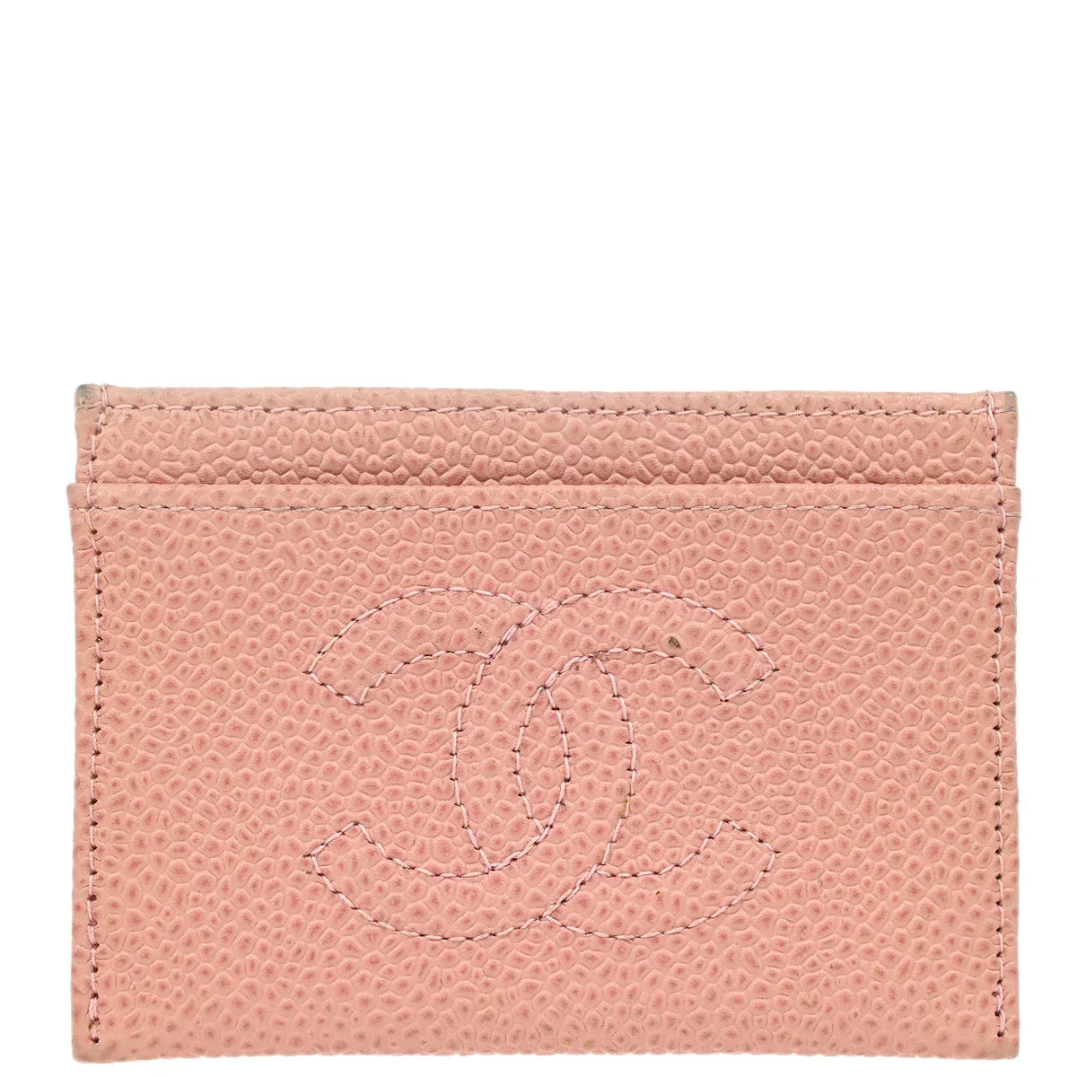 Chanel 2001-2003 Pink Caviar Card Case Small Good