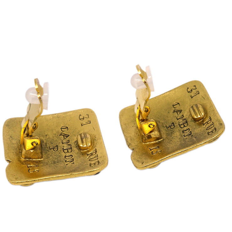 Chanel Square Earrings Clip-On Gripoix Gold 99A