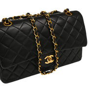 Chanel 1994-1996 Black Lambskin Medium Classic Double Flap Shoulder Bag