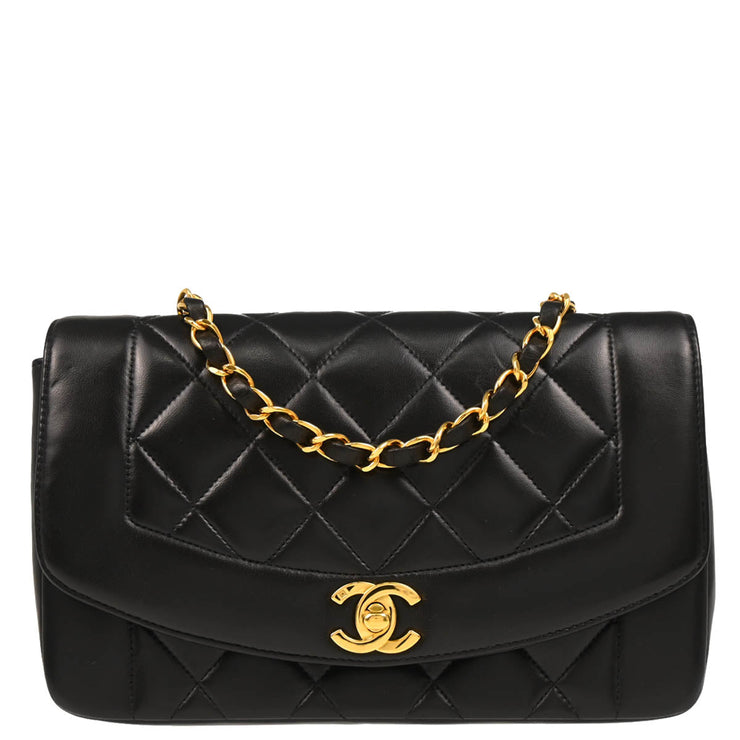 Chanel 1991-1994 Black Lambskin Small Diana Shoulder Bag