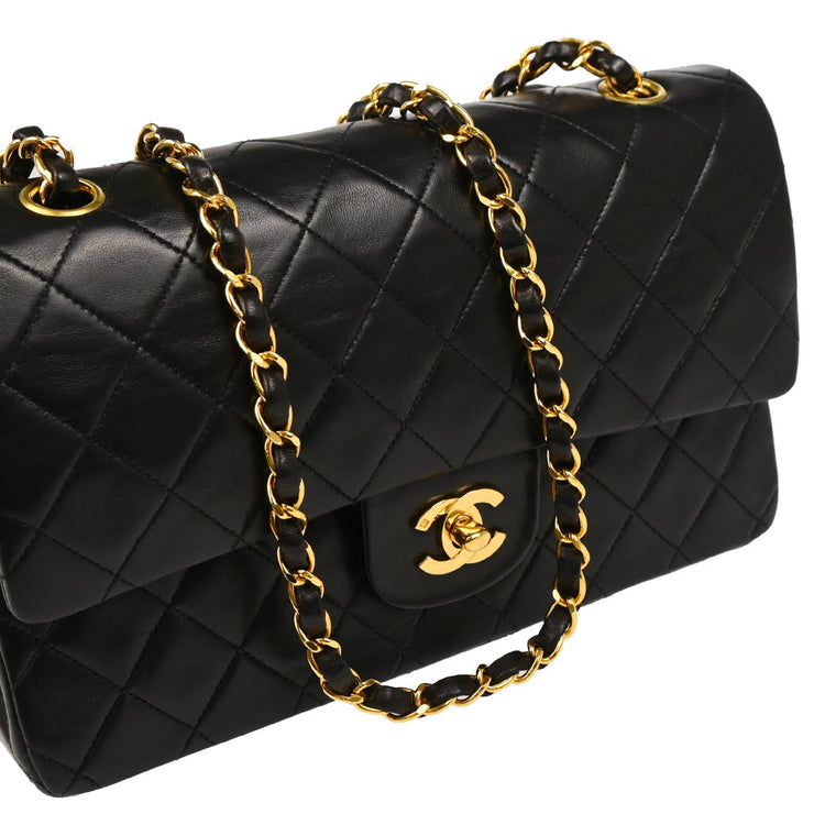 Chanel 1996-1997 Black Lambskin Medium Classic Double Flap Shoulder Bag