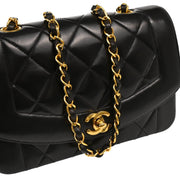 Chanel 1991-1994 Black Lambskin Small Diana Shoulder Bag