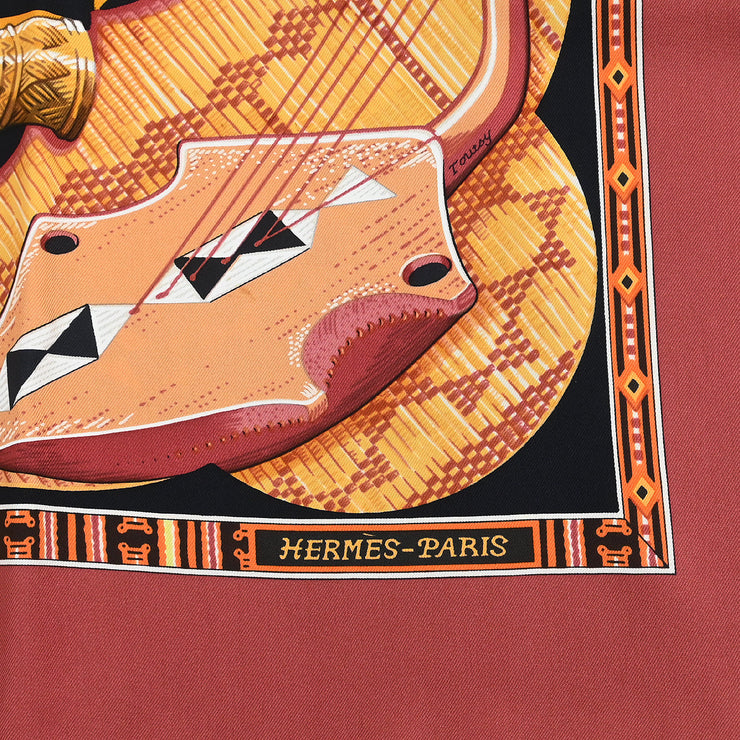 Hermes Scarf Carre 90 Au Son Du Tam-Tam Bordeaux Small Good