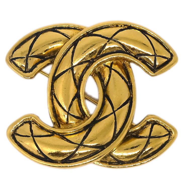 Chanel Quilted CC Brooch Pin Gold 1153