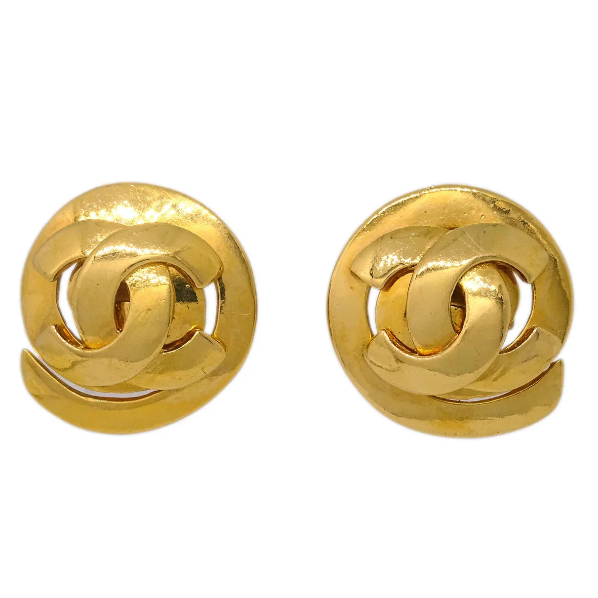 Chanel Button Earrings Clip-On Gold 95P