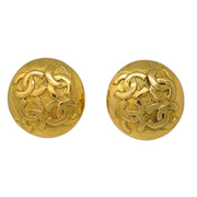 Chanel Button Earrings Clip-On Gold