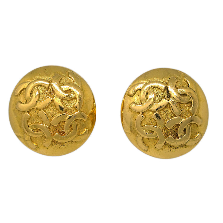 Chanel Button Earrings Clip-On Gold