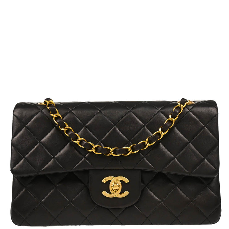 Chanel 1994-1996 Black Lambskin Small Classic Double Flap Shoulder Bag