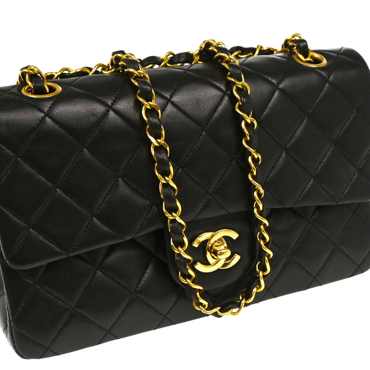 Chanel 1994-1996 Black Lambskin Small Classic Double Flap Shoulder Bag