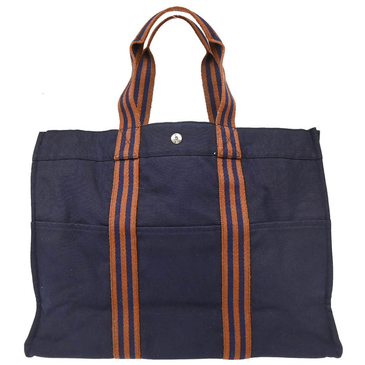 Hermes Navy Canvas Fourre Tout GM Tote Handbag