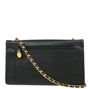 Chanel 1996-1997 Black Caviar Timeless WOC Chain Shoulder Wallet Bag