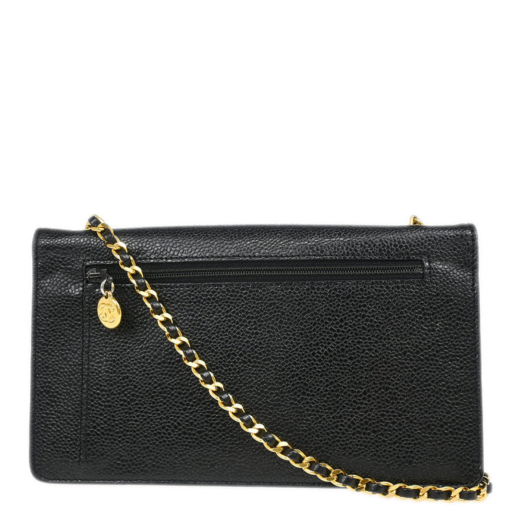 Chanel 1996-1997 Black Caviar Timeless WOC Chain Shoulder Wallet Bag