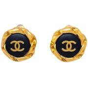 Chanel Gold Black Button Earrings Clip-On 96A