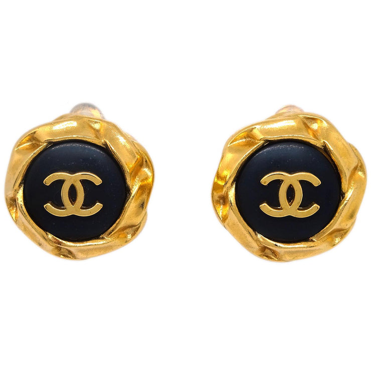 Chanel Gold Black Button Earrings Clip-On 96A