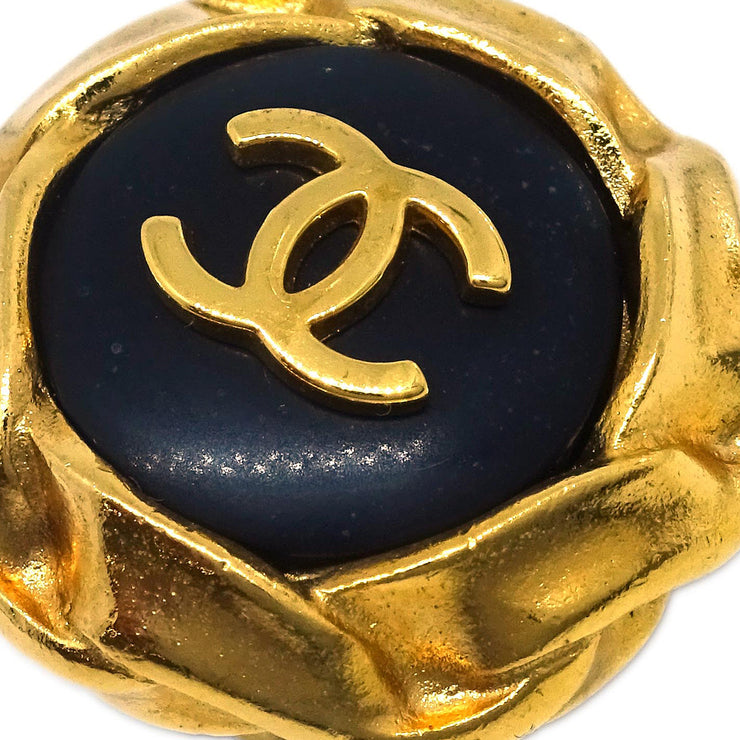 Chanel Gold Black Button Earrings Clip-On 96A