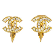 Chanel Gold CC Earrings Rhinestone Clip-On 2092