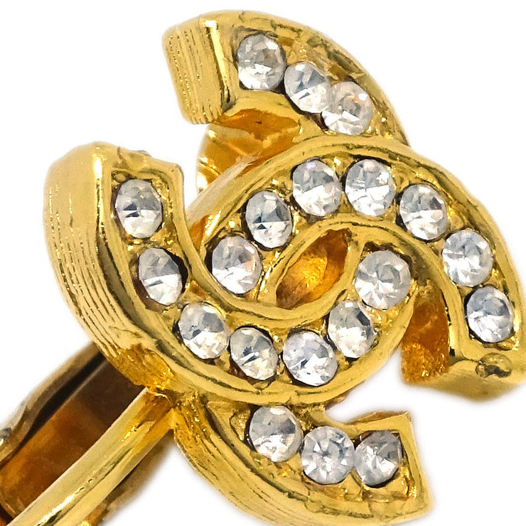 Chanel Gold CC Earrings Rhinestone Clip-On 2092