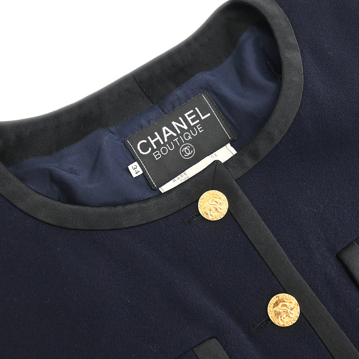 Chanel Setup Suit Jacket Skirt Navy #34