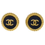 Chanel Gold Black Button Earrings Clip-On 95P