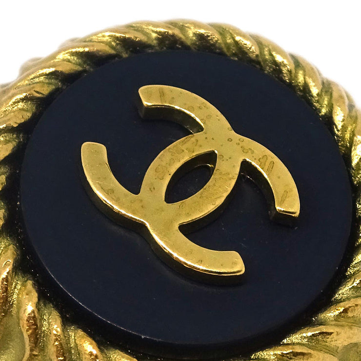 Chanel Gold Black Button Earrings Clip-On 95P