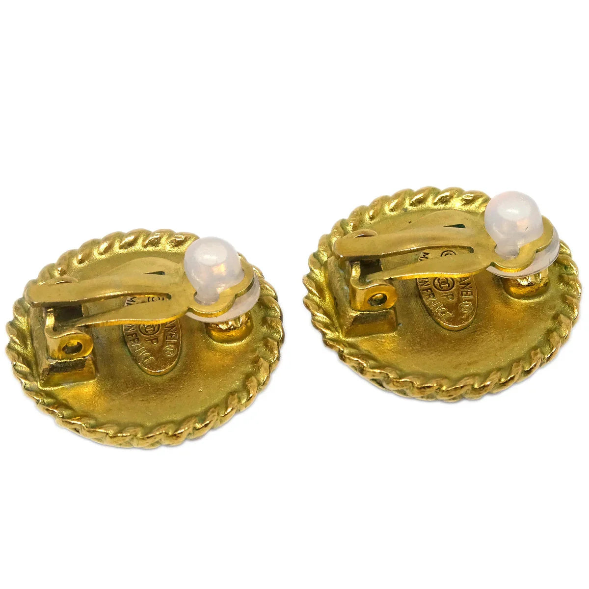 Chanel Gold Black Button Earrings Clip-On 95P