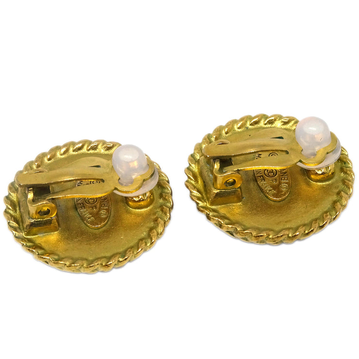 Chanel Gold Black Button Earrings Clip-On 95P